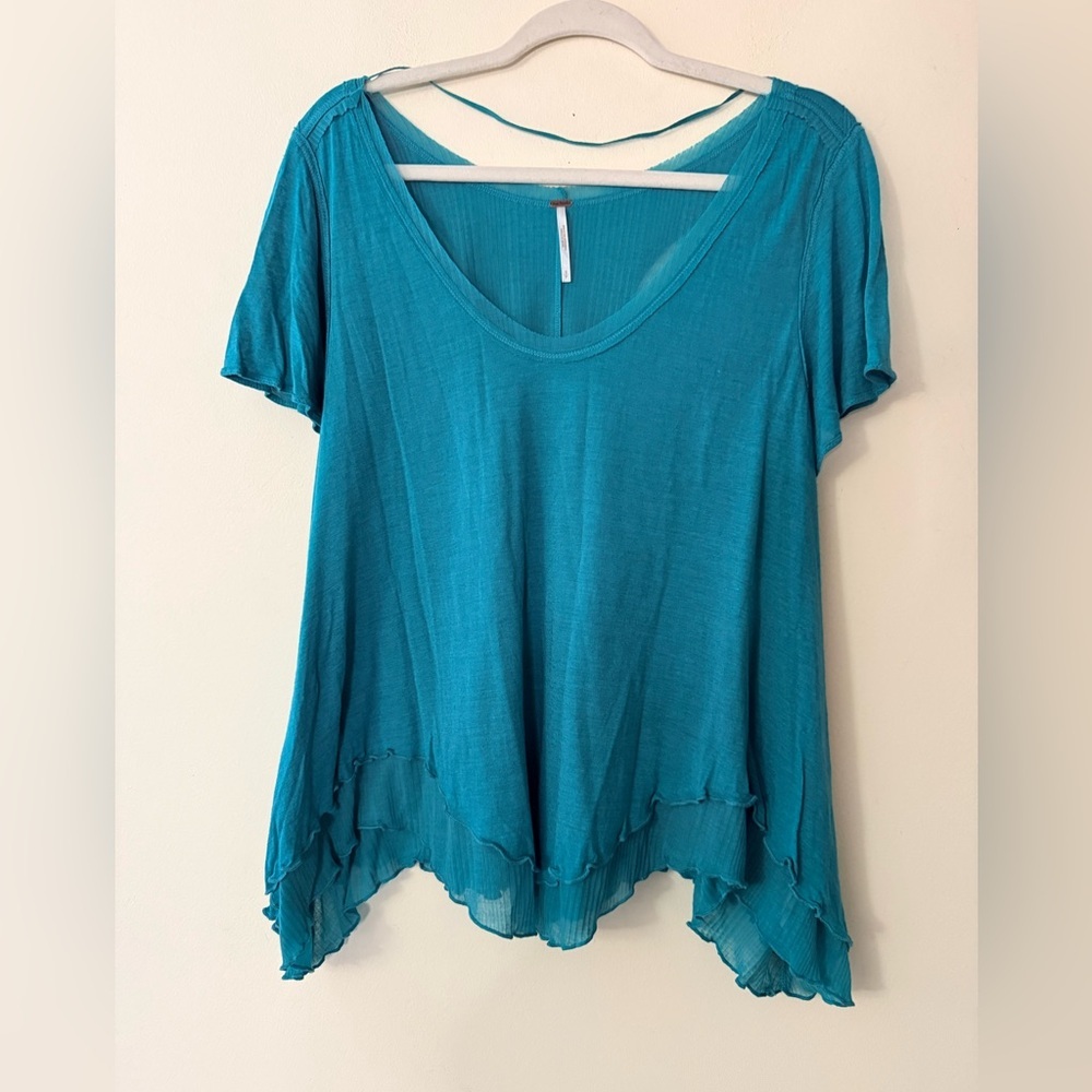 Free People Cookie Tee Teal Short Sleeve Top, size S Oversized, Layered Style